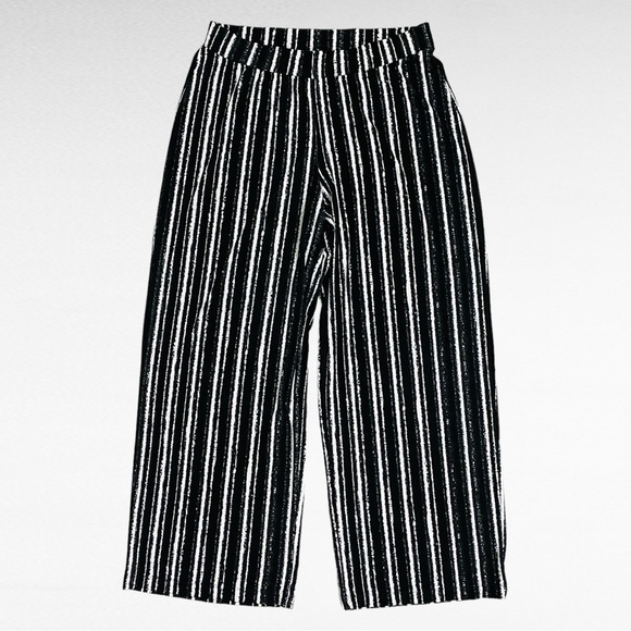 New Directions | Black & White Tribal Stripe Wide Leg Preppy Chic Casual Pants - Picture 4 of 5